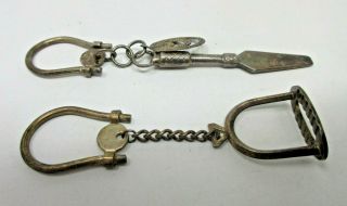Eberkoc Vintage Miniature Sterling Silver Keychains Key Rings Chains 925 Signed