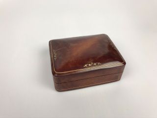 Vintage Italian Leather Trinket Or Jewellery Box Brown With Gold Trim