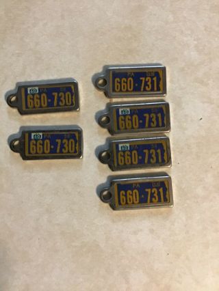 (6) 1960 Pennsylvania Dav Disabled American Vets Mini License Plate Key Tags