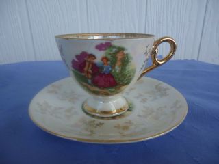 Vintage Crinoline Lady Lustre Ware Tea Cup & Saucer Japan French Couple 2 Avail