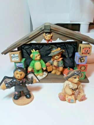Vintage Cherished Teddies Beary Scary Halloween House " 1995 W 4 Figures Dvg