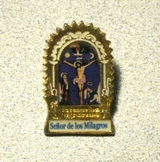 Senor De Los Milagros Lord Of Miracles Jesus Vintage Religious Enamel Lapel Pin