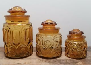 Amber Le Smith Moon & Stars 6 Piece Glass Canister Set Vintage Apothecary Jars