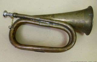 Vintage Copper & Brass Military Hunting Bugle Horn With Mouthpiece