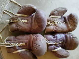 2 Pair Vintage Leather Boxing Gloves - Sports Memorabilia - Man Cave