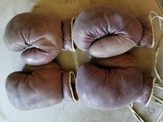 2 Pair Vintage Leather Boxing Gloves - Sports Memorabilia - Man Cave 2