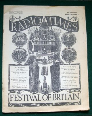 Vintage Radio Times 1951 Festival Of Britain Issue April 29 - May 5 Broadcasting
