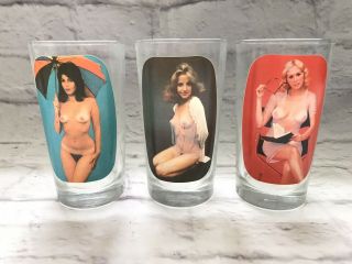3x Vintage Stripping Nude Peek - A - Boo Naked Women Drinking Glasses Nude Barware
