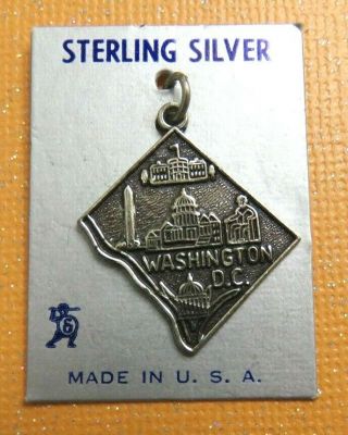 Vtg Sterling Silver Washington Dc Map Travel Charm On Card