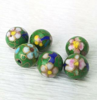 Vintage Green Orchids Daisies Flowers Cloisonne Chinese Enamel 10mm 6beads