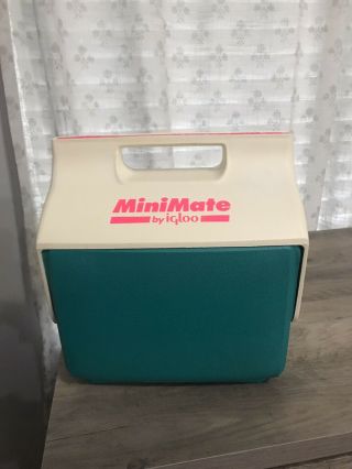 Euc Vintage 1991 Mini Mate Cooler By Igloo Made In Usa Retro Hot Pink Neon Teal