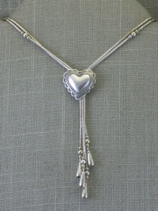 Vtg Carolyn Pollack Sterling Liquid Silver Stamped Heart Necklace Southwestern