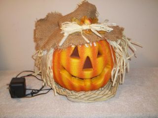 Vtg 2004 Gemmy Halloween Fiber Optic Pumpkin Scarecrow Jack - O - Lantern