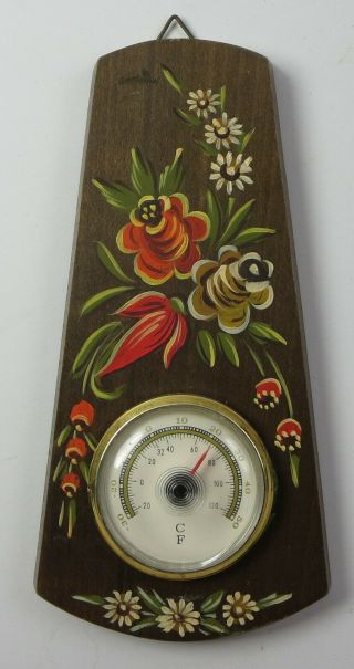 Vintage Wooden Thermometer Hand Painted Flower Wall Hanging 2.  5 - 3.  5 " X 7 " - Z219