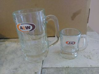 2 A&w Root Beer Vintage Glass Mugs - 3 " & 6 " Tall -