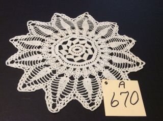 11” Round Vintage White Hand Crocheted Doily Has Points Around The Edges