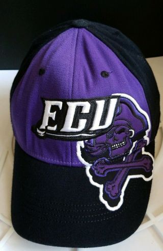 Vtg 90s East Carolina Pirates Ecu Men Purple/black Two Tone Fitted Cap Hat