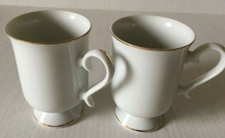 Vtg Set Of 2 Tiffany Fine China Coffee Cups White Gold Footed Made In Japan Flaw