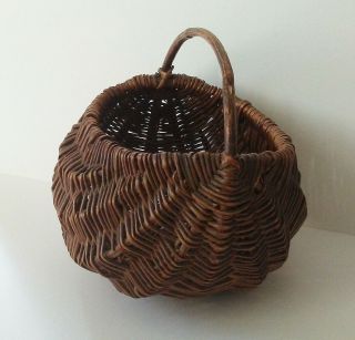 Vintage Antique Small Oval Willow Wicker Egg Basket 8 "