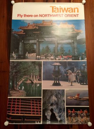 Vintage 1970s Northwest Orient Airlines Travel Poster Taiwan E2