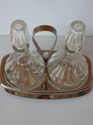 Vintage Sto Set Of Oil And Vinegar An Plate Glass Bottle 6.  5 Inches