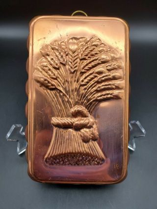 Vintage Copper Food Mold With Tin Lining,  Jello,  Wall Decor,  5 X 8,  Wheat Stalks