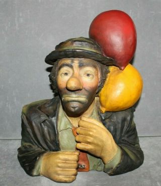 Vintage Emmett Kelly Clown Plaster Statue Bust 1993 Sad Hobo Clown W/ Balloons