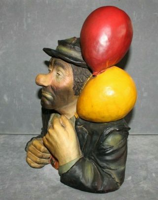Vintage Emmett Kelly Clown Plaster Statue Bust 1993 Sad Hobo Clown w/ Balloons 2