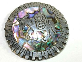 Vintage Signed Los Ballesteros Mexico Sterling Silver Abalone Pin/pendant
