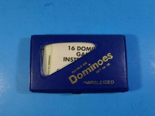 Vintage Cardinal Industries Travel Double Six Dominoes,  Set Of 28,  Marbleized