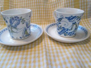 Vintage Figgjo Norway Turi Design Man And Woman 2 Cups And Saucers 1058