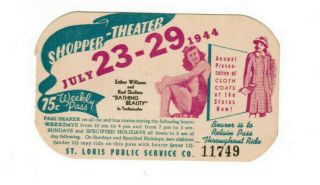 St Louis Missouri Transit Ticket Pass July 23 - 29 1944 Esther Williams Skelton