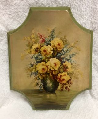 Vintage Decoupage Print Wood Plaque Flowers Vase Wall Art Crafts De La Monica