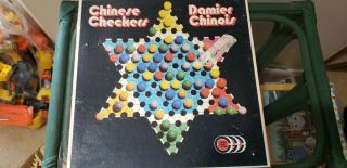 1938 King - Foo Checkee Chinese Checkers Game Board Only 13 Inches Vintage