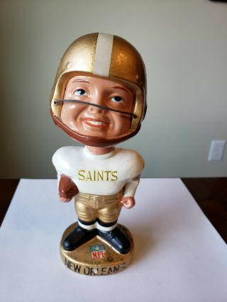 Orleans Saints Vintage 1960s Bobblehead Boy Real Realistic Face Gold Base
