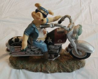 Hog On Motorcycle Figurine Pig Biker Americana
