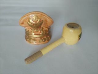 Vtg General Macarthur Hat & Pipe Salt Pepper Shakers Ceramic Souvenir Go - With