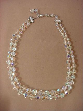 Vintage Double Strand Aurora Borealis Crystal Bead Necklace