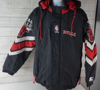 Vintage Chicago Bulls Starter Full Zip Hooded Jacket Coat Mens Size Large