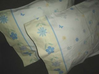 Vintage Springs Daisies Blue Yellow White Floral (2) Standard Pillowcases 19x29