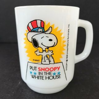 Vintage Fire King " Put Snoopy In The White House " D - Handled Coffee Cup No 3