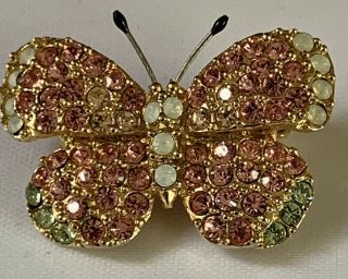 Vintage Goldtone Pink Sparkly Butterfly Brooch Pin 1960s
