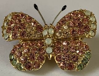 Vintage Goldtone Pink Sparkly Butterfly Brooch Pin 1960s 2