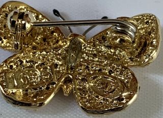 Vintage Goldtone Pink Sparkly Butterfly Brooch Pin 1960s 3