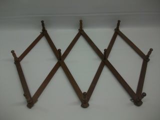 10 Peg Vintage Brown Wooden Expandable Accordion Hat Jewelry Hanger Hanging Rack