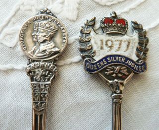 King George Vi Coronation 1937 Queen Elizabeth Ii 1977 Silver Jubilee 2 Spoons