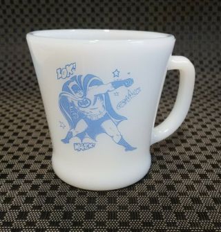 Vintage Fire King Batman Mug Anchor Hocking Milk Glass Coffee Cup Blue 60 