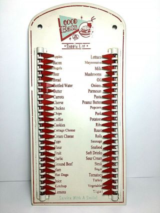Good Eats Supply List Vintage Flip Metal Art Bar Retro Tin Sign - White & Red