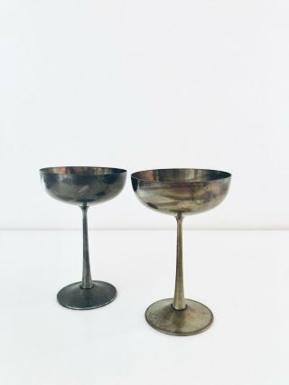 Set Of 2 Vintage Silver Plated Wine Goblet Stemware Ec De Uberti Italy 5 - 3/4 "