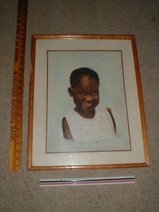 50 ' s Violet Ross SIGNED Child Painting African Fine Art BLACK HISTORY Framed VTG 2